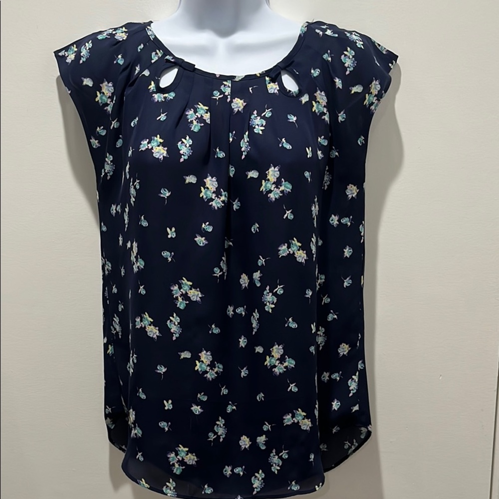LC Lauren Conrad Navy Blue Relaxed Cut Out Blouse